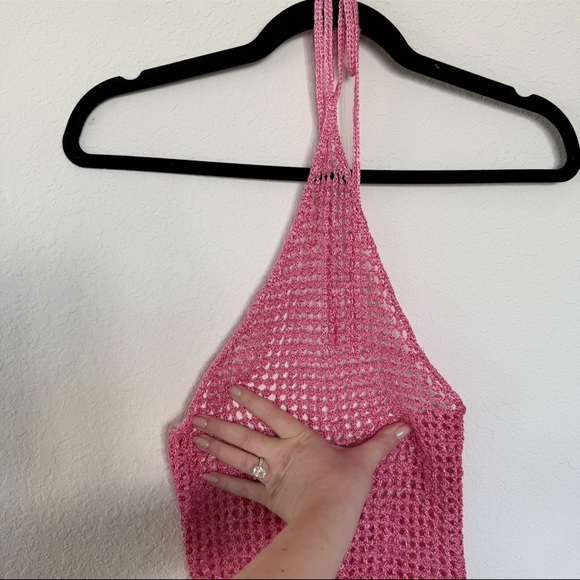 H:ours Pink Sparkly Metallic Knit Halter Top - Picture 4 of 6